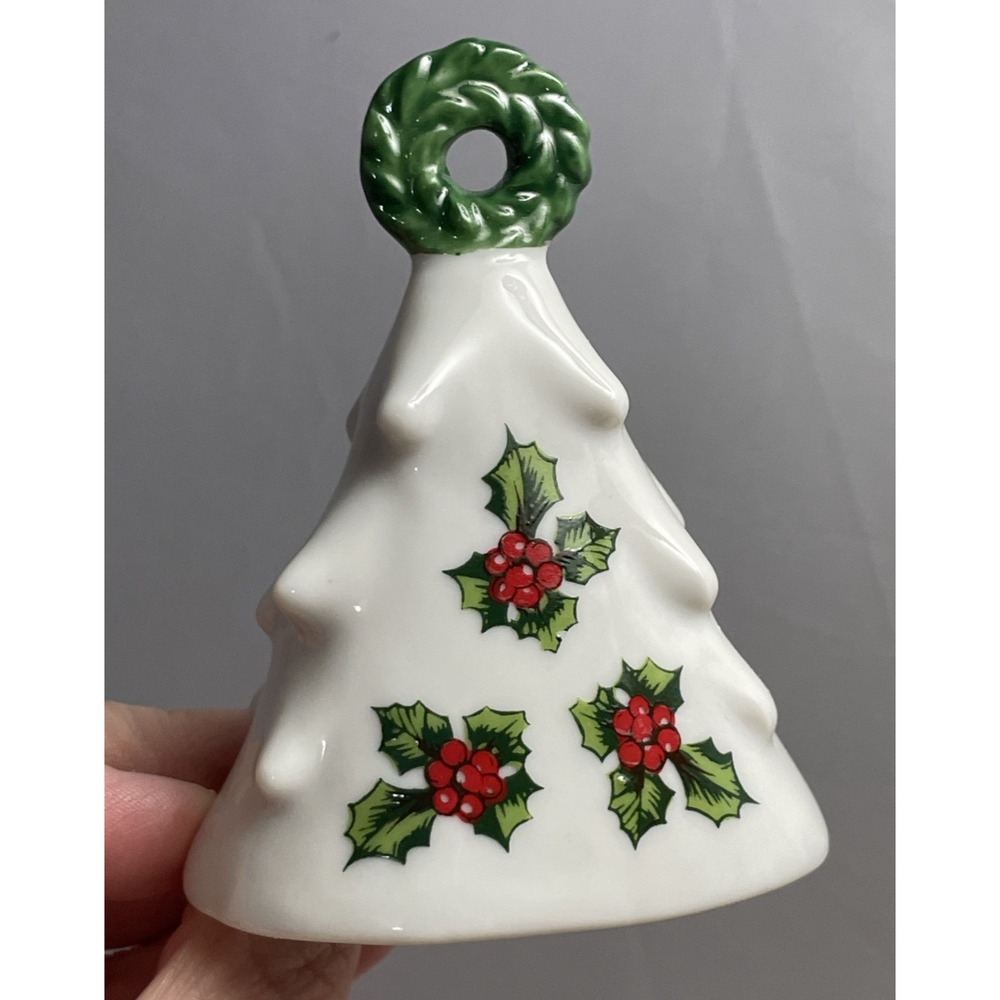 Lefton Christmas Ornament Set Of 3 Bell Holly #457 Vintage 3.5" Porcelain Japan - Picture 3 of 11